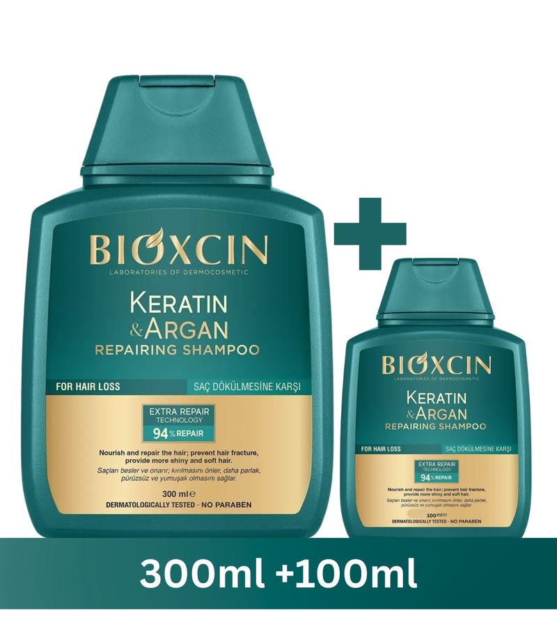 بيوكسين شامبو كيراتين وأرجان مضاد لتساقط الشعر لإصلاح الشعر الجاف والمتضرر – 300 مل + 100 مل هدية - Image 1